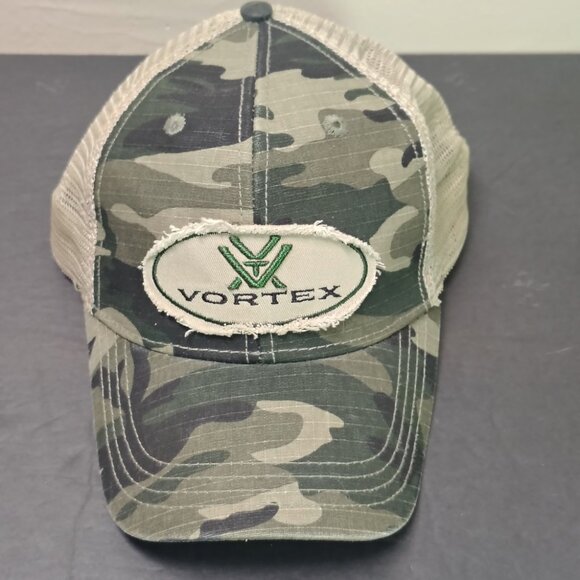 Vortex Optics Mesh Hat Cap Snap Back Camo Distressed Patch Logo Adjustable Mens - Picture 2 of 10